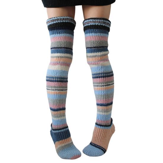 Thigh High Stocking Striped Keep Warm Non-slip Autumn Winter Women Over Knee Boot Socks for School