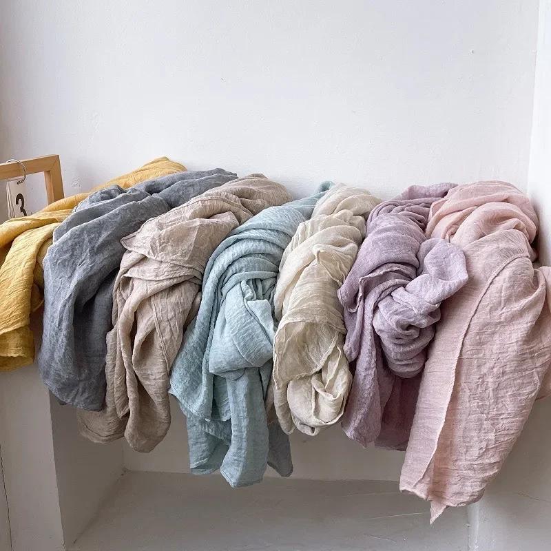 Vreovor Plain Tie Dye Scarf For Women Thin Style Spring And Autumn New Solid Color Retro Cotton Soft Versatile Shawl