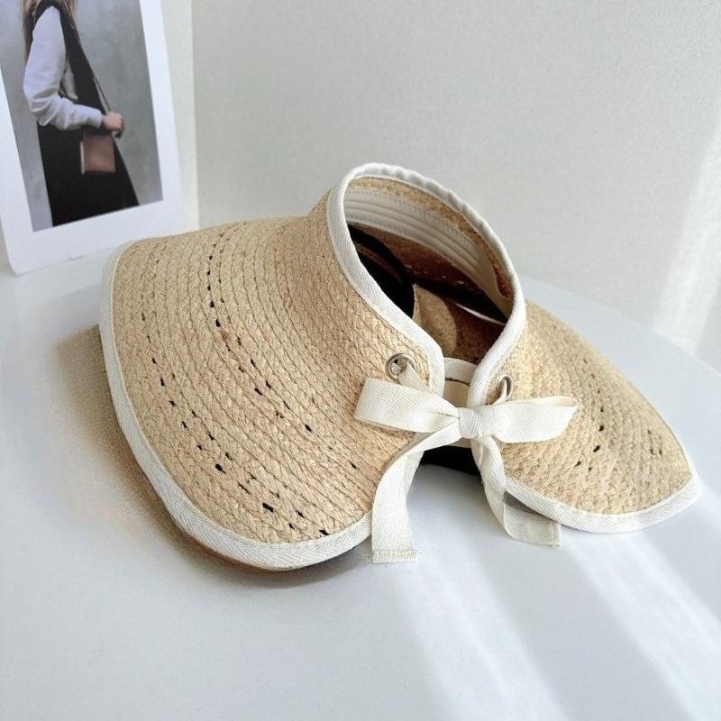 Summer Empty Top Straw Hat For Women Foldable Wide Large Brim Bowknot Sun Hat Travel Beach UV Protection Caps