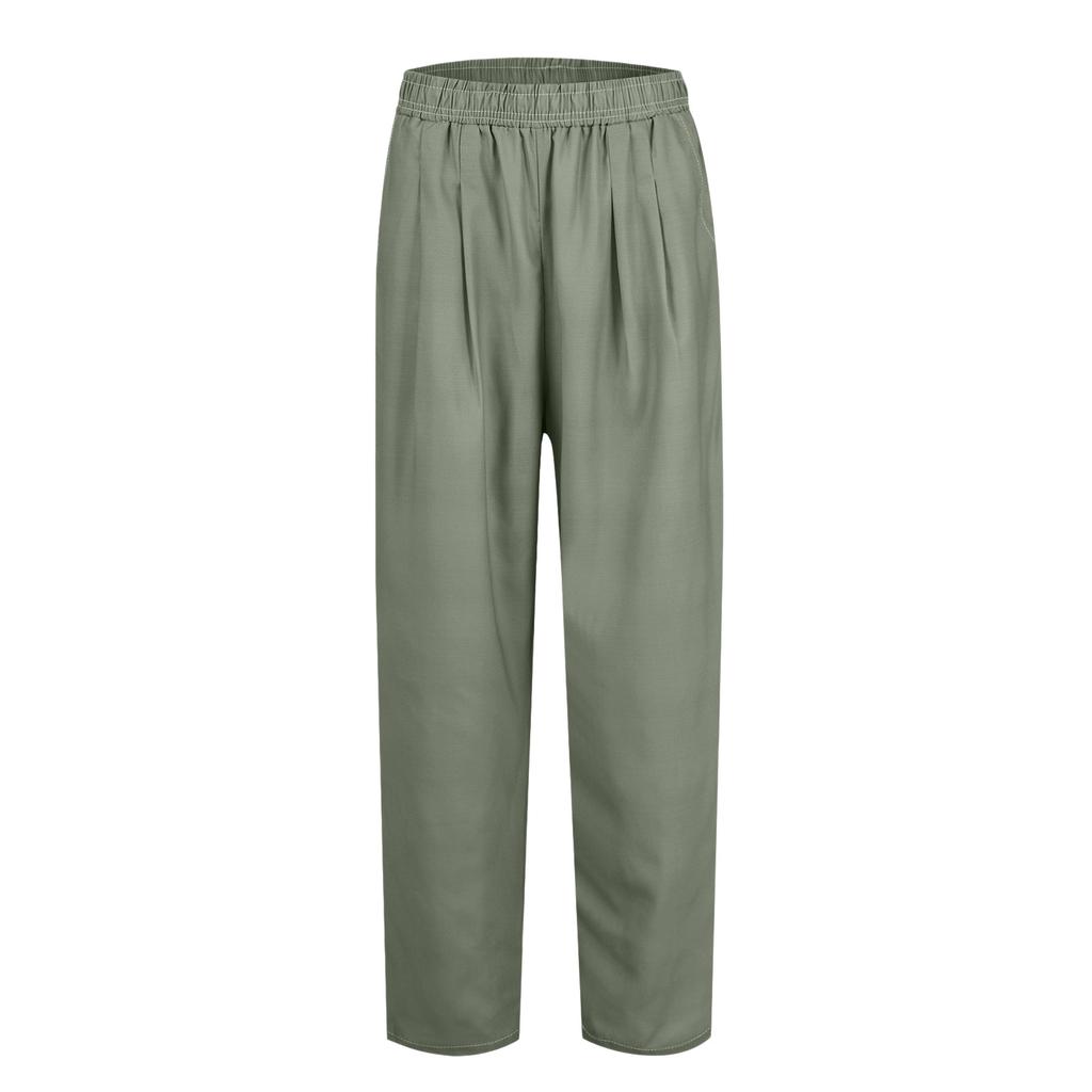 Damen Leinen Weite Hosen Elastischer Bund Lässige Lockere Hosen mit Taschen Leichte Alltags Hosen