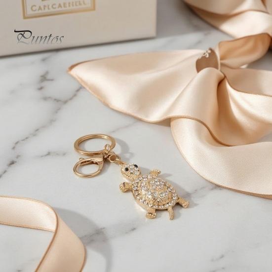 Alloy Shell Keychain Pendant Pendant, 3D Turtle Design Key Holder with Sparkling Rhinestones Inlaid, Three-dimensional Charm Easy to Attach Lucky for