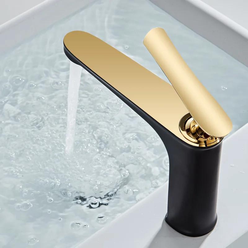 White Brass Basin Faucets Bathroom Waterfall Handle Single Faucet Cold and Hot Water Vessel Sink Mixer Tap Crane Black&Gold