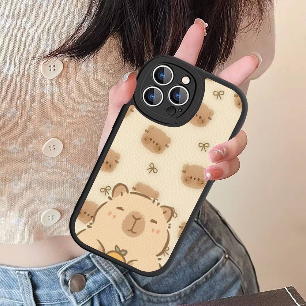 Cute Capybara Leather Phone Case For IPhone 15 14 13 Pro Max 12 11 16 Plus Phone Cover