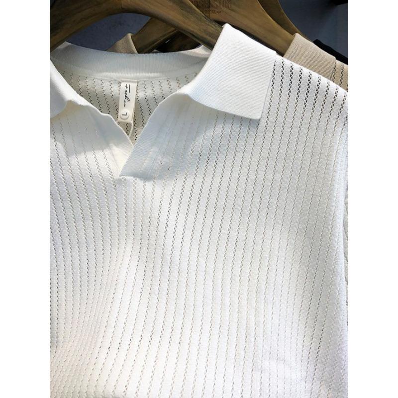 Men S Summer V Neck Short Sleeve Knit Polo Shirt Khaki