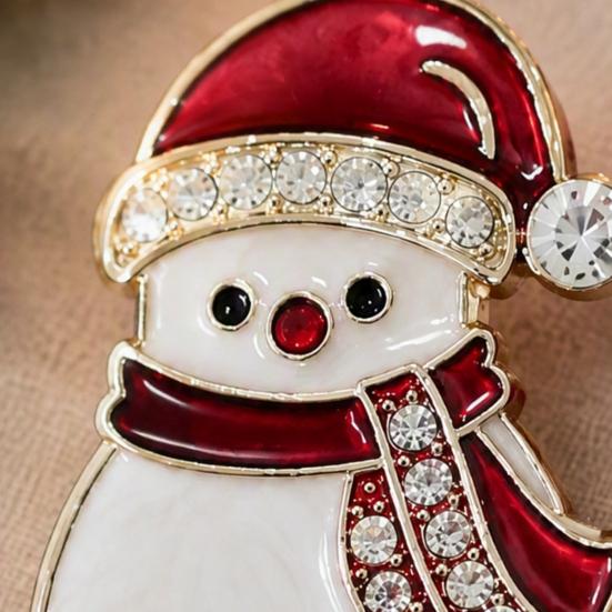 Decorative Alloy Pins Christmas Snowman Brooch, Lapel Pin with Rhinestones, Holiday Clothing Jewelry Badge for Sweaters Scarves Coats, Party