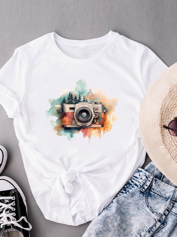 (Asian Size) love heart flower trend  Print Short Sleeve T-shirts Fashion O-neck Female Casual Women's Top T Clothing  Graphic Tee