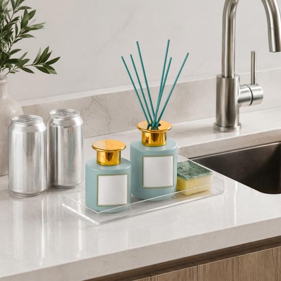 Clear Acrylic Toiletry Holder Decorative Tray, Modern Rectangular Vanity Space Small Tray for Toothbrush Saving Jewelry And Perfume Organizer Bathroom