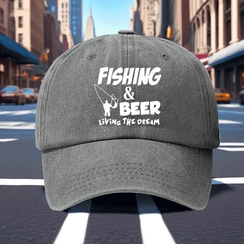 Mens Retro Baseball Cap 1pc 100 Viscose Adjustable Outdoor Hat with Fishing Beer Letter Print Living The Dream