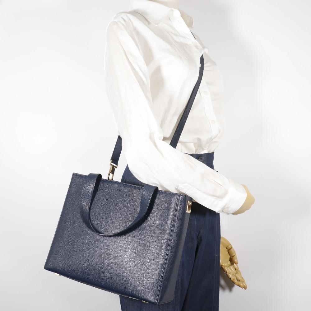 Celine 2WAYShoulder Handbag MC1739 Vintage Navy Blue Calfskin Women Used