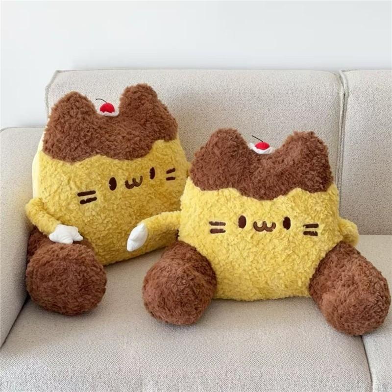 Cartoon Pudding Cat Lumbar Pillow With Plush Cover For Bed Sofa Support
