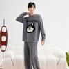 Cozy Husky Print Velvet Pullover Pajamas Set for Women & Couples, Suitable for Indoor & Outdoor Wear