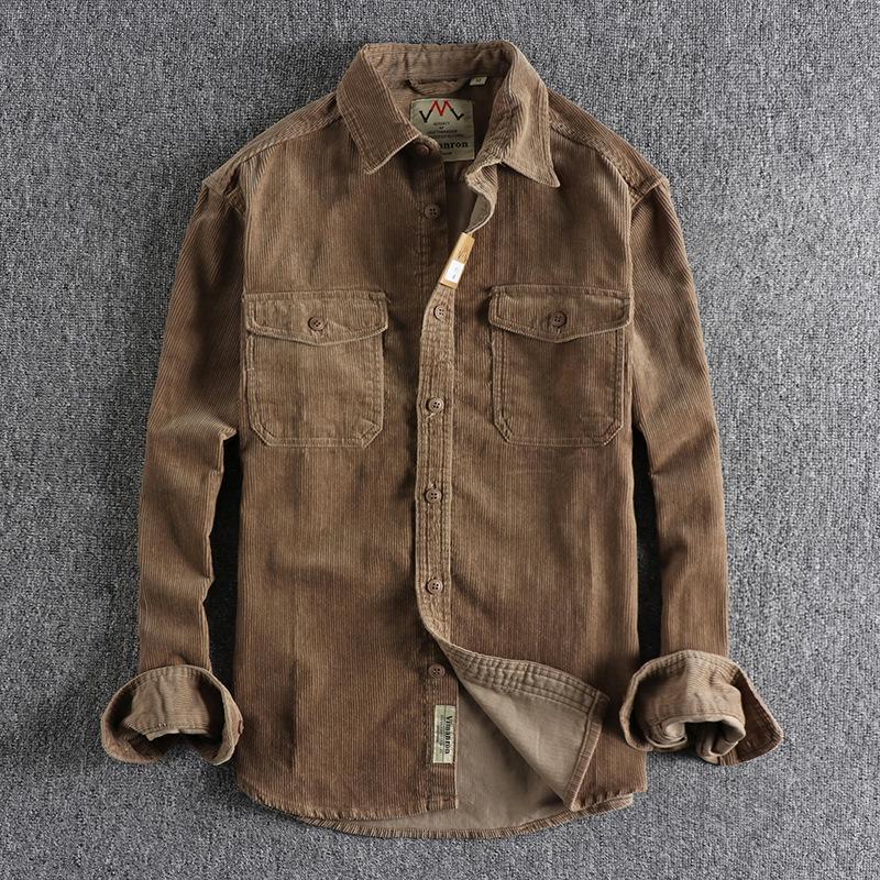 Men's Retro Corduroy Long Sleeve Shirt Jacket - Versatile and Thick for Winter