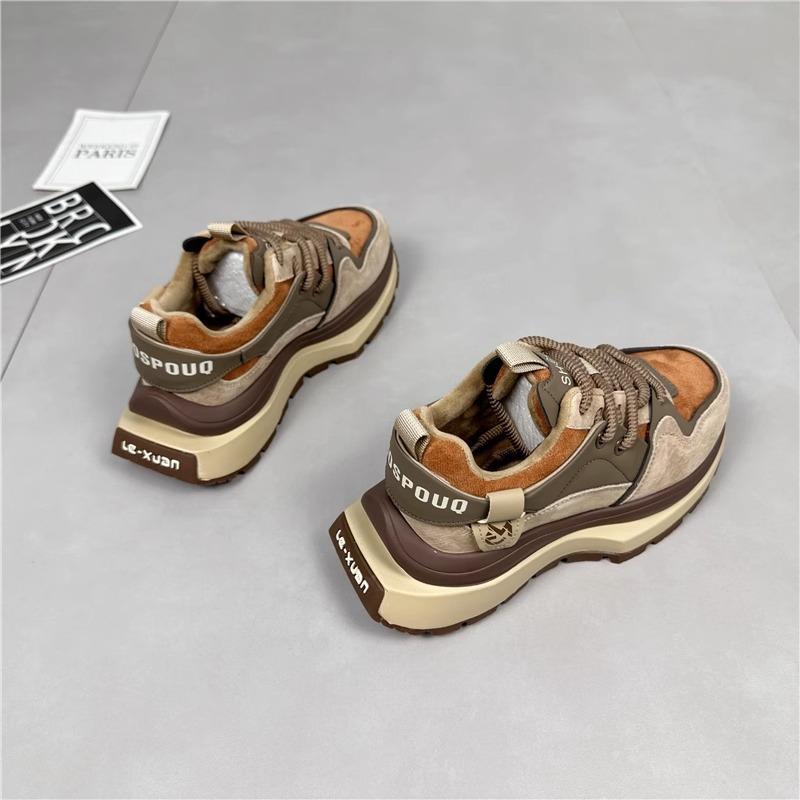 Waffle Forrest Gump shoes women's velvet year autumn and winter versatile increase height and thinness thick sole color matching sports