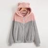 Women's Crew Neck Long Sleeve Hoodie Loose Fit Elegant Style Jacket Color Block Fuzzy Zip Up Casual Top
