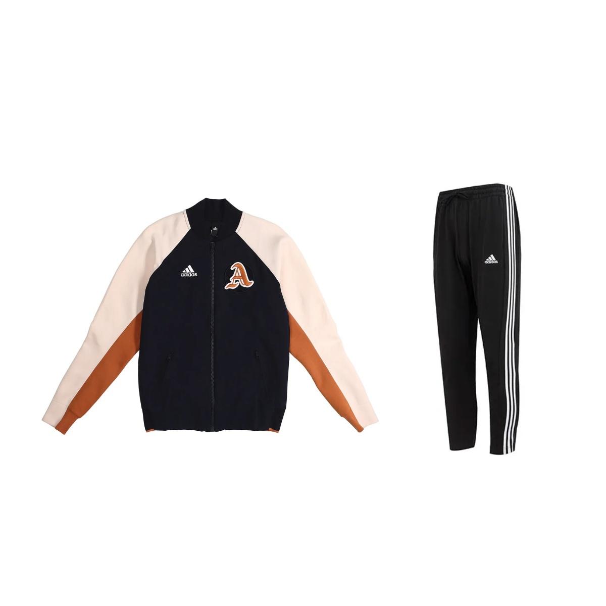 

Adidas Woven Color Block Zip Long Sleeve Top Vintage Stripe Logo Knit Pants Casual Sports Set Men Set DX8408+IC0044 S