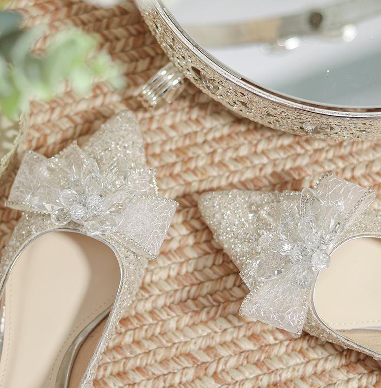 Comfortable Chunky Heel Bridal Shoes: Mid-Heel Crystal Wedding Shoes for Pregnant Brides