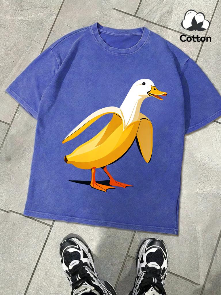 The Combination Of Banana And Duck Men Washed T Shirts Summer Soft Tee Trendy ONeck Short Sleeve Loose Man Cotton AllMatch Top