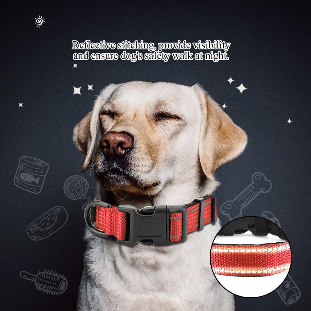 Reflective Nylon Dog Collars Adjustable Safe Pet Collar for Small Medium Large Dogs(Red L)