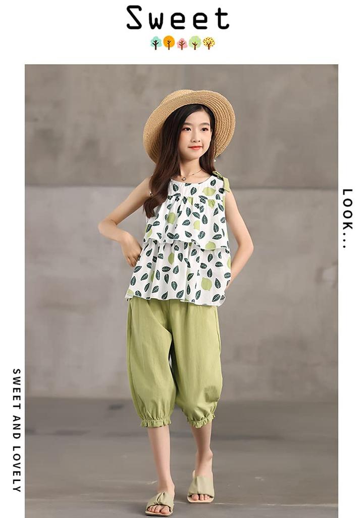 Sleeveless Half Korean Top and Bottom Kids Sleeveless Length Everyday Going Set [NOMSOCR] Children's Clothes, Girls' Setup, Summer, T-shirt, Pants,
