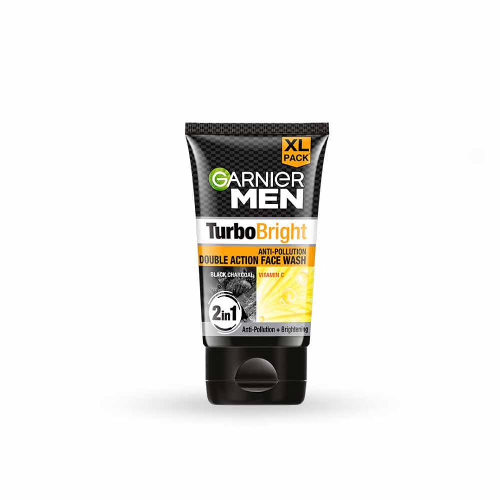 

Garnier Men Turbo Bright Double Action Face Wash, Deep Cleansing Anti Pollution Face Wash with Charcoal and Vitamin C, 150g