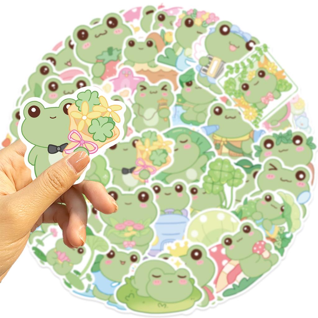 50 Cartoon Vibrant Frog Doodle Stickers Decorative Guitar Notebook Suitcase DIY Waterproof