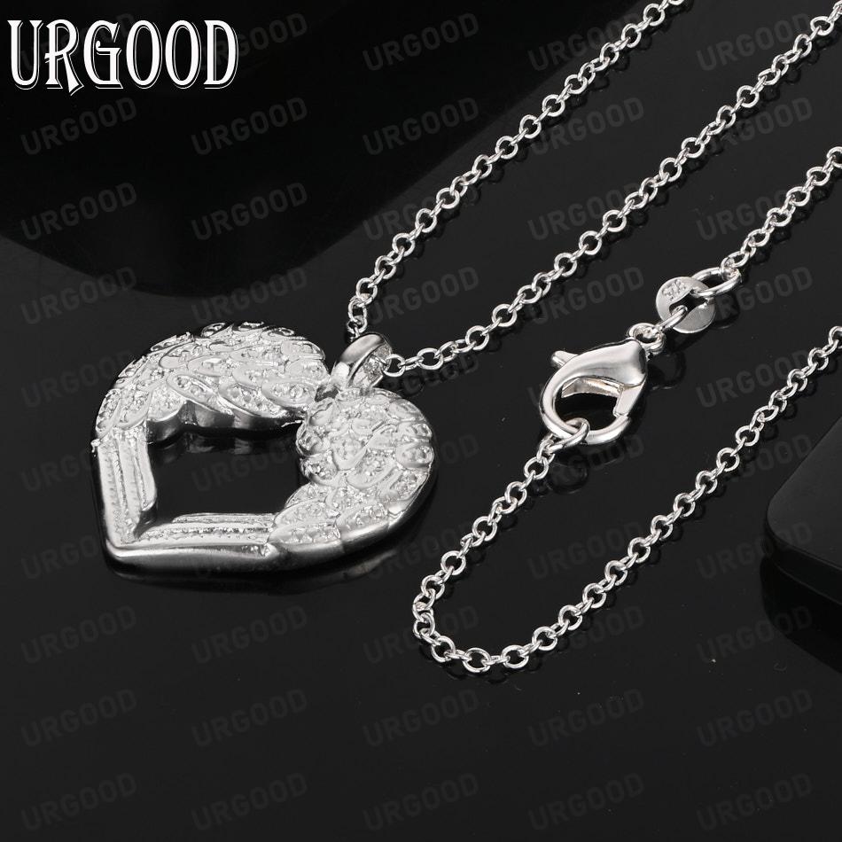 925 Sterling Silver Hollow Wings Love Pendant Necklace - Fashion Wedding Jewelry