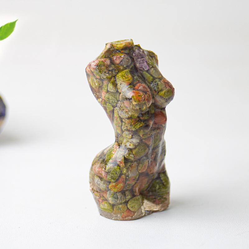 Resin Art Sculpture Of Female Figure With Natural Water Crystals For Desk Display