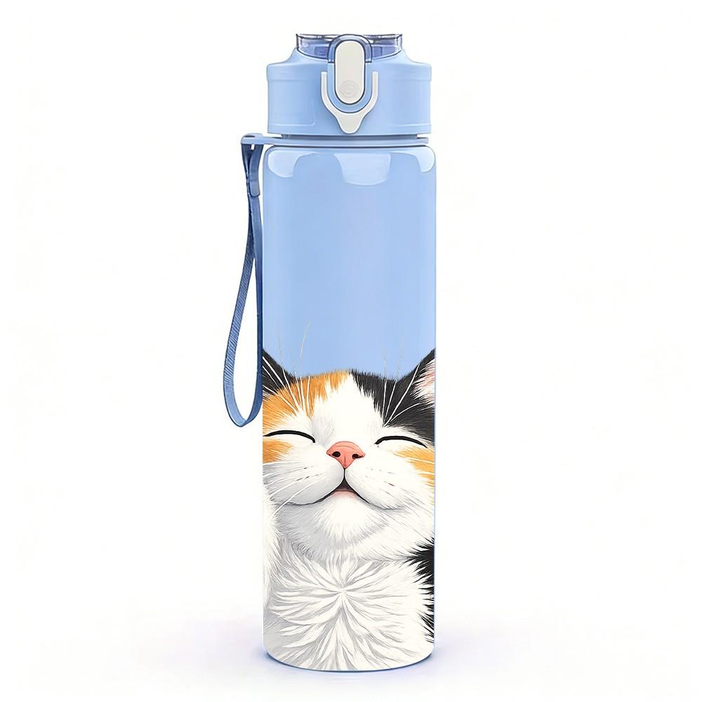 1PC Raising Paws Kitten Cat Pattern 750ml Color Plastic Sports Water Bottle Leakproof Flip Straw Lid Suitable for Sports Office Home Use