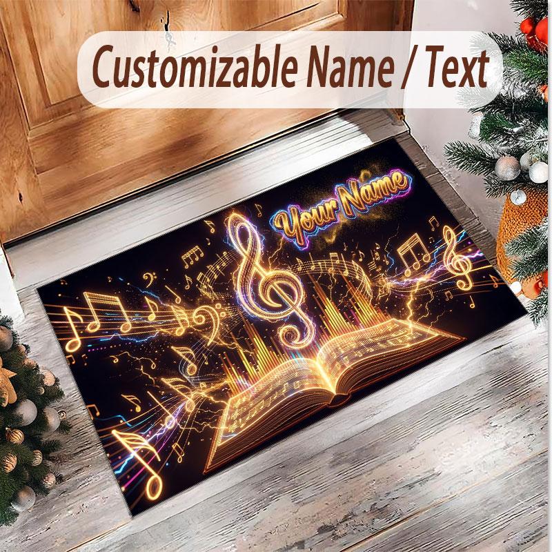 Music General Theme Soft Crystal Velvet Rug Custom Name & Text Print Non Slip Floor Rug for Bedroom Living Room