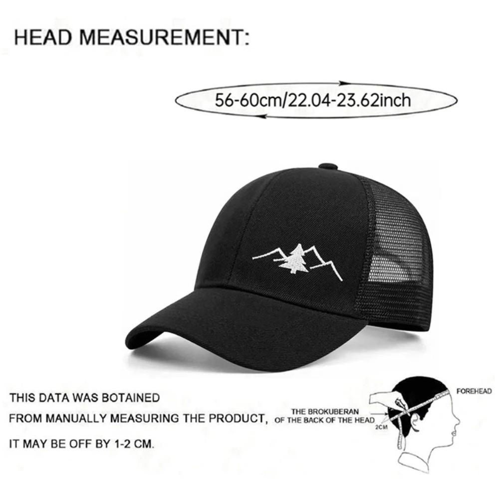 Mountain Embroidery Mesh Cap Adjustable Fit Sun Shading Hat Breathable Hat  Unisex Wear