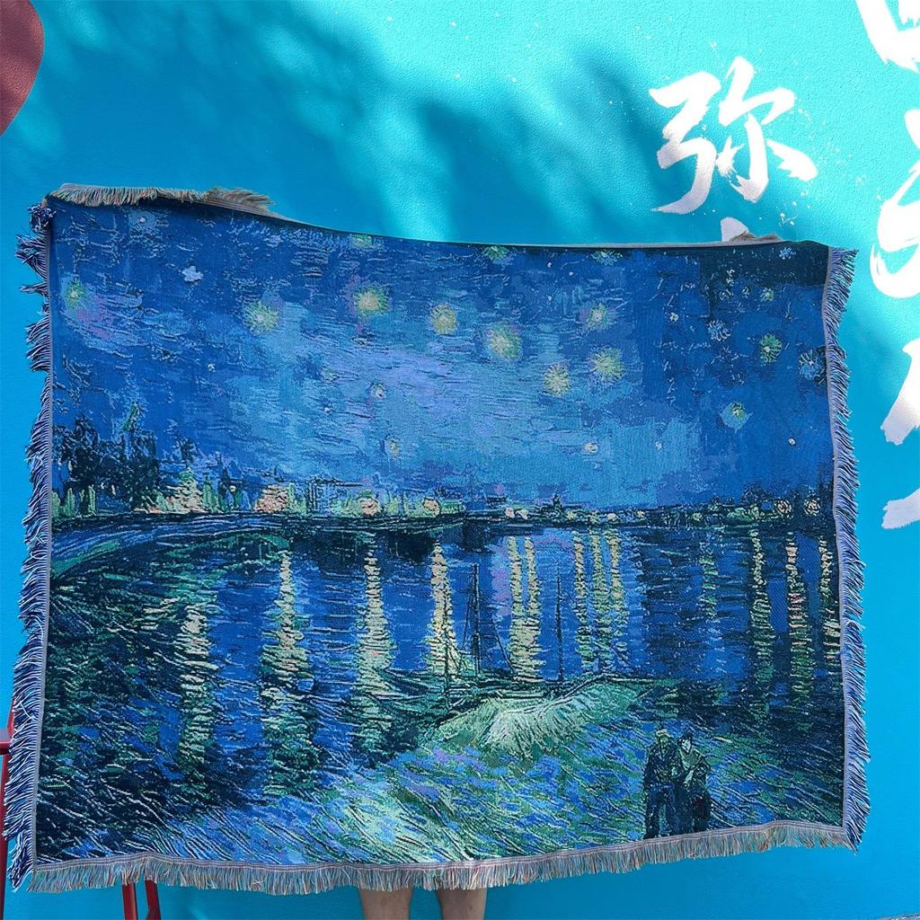 Classic Oil Painting Sofa Blanket Single Retro Decorative Cover Art Tapestry Casual Jacquard Throw Blanket Bed Cover Tablecloth