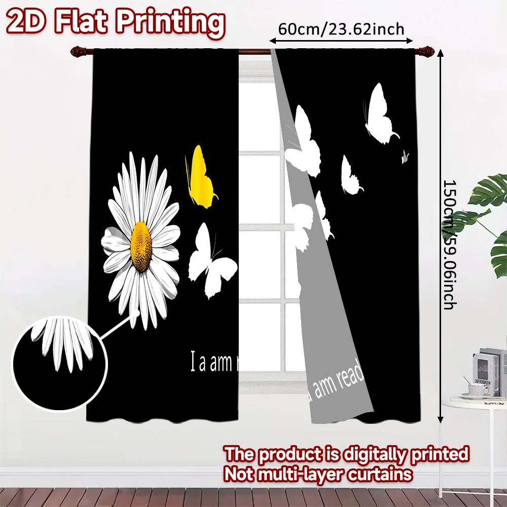 2D-Flachdruck, 2-teilige Vorhänge (Ohne Stange) Blumen und Fliegende Schmetterlinge Damen ist Tag Feiertag Vorhänge mit Digitaldruck