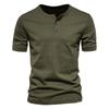 T-shirt Henley Homme Vintage Décontracté Coupe Ajustée Couleur Unie Col Rond Manches Courtes
