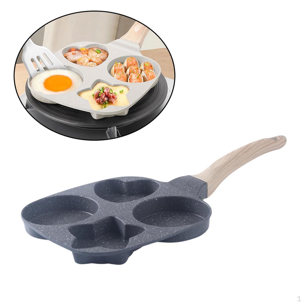 4-cup Egg Pan Nonstick Frying Aluminium Alloy with Wooden Handle Non Stick Divided for Muffins