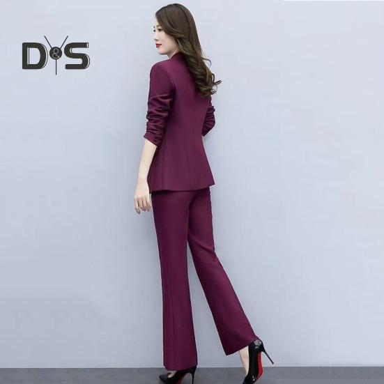 2 szt./zestaw damski formalny płaszcz spodnie zestaw kołnierzyk z wykładanym kołnierzem długie rękawy marynarka garniturowa slim fit jednokolorowe rozszerzane spodnie codzienne dojazdy do pracy strój do biura