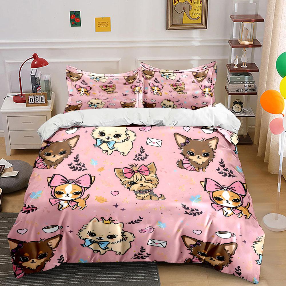 Cute Puppy Pattern Decor Set Soft Comfortable Duvet Cover Bedding Set Included 1*Duvet Cover & 2*Pillowcases, Gift