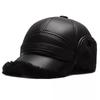 1Pc Men Baseball Caps with Ear Flaps Cotton Pu Warm Fall Winter Thick Hats