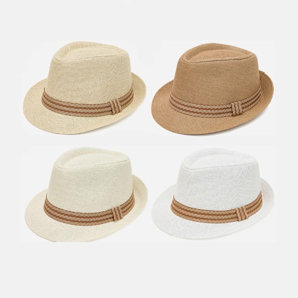 Breathable Belfry Trilby Hat Linen Jazz Beach Hat Retro Fedora Sun Hat  Men