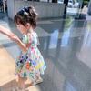 Children's Dress Summer Girls' Dress Cute Graffiti Kids Dress Square Collar Puff Sleeves Backless Dress