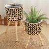 Wood Legged Gourd Grass Plant Stand for Indoor Outdoor Display Hand Woven Planter Basket Flower Pots Storage Container