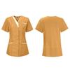 V-Neck Short Sleeve Hospital Nurse Tops Patchwork Color Pockets Buttons Neckline Tops Dental Surgery Tops Workwear