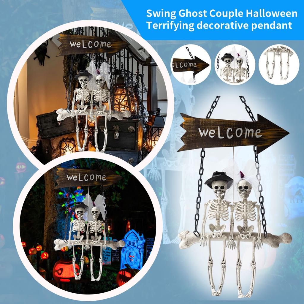 Swing Couple Halloween Hanging Swing Chain Hanging Voice-controlled Luminous Haunted House Horror Decoration Pendant Props