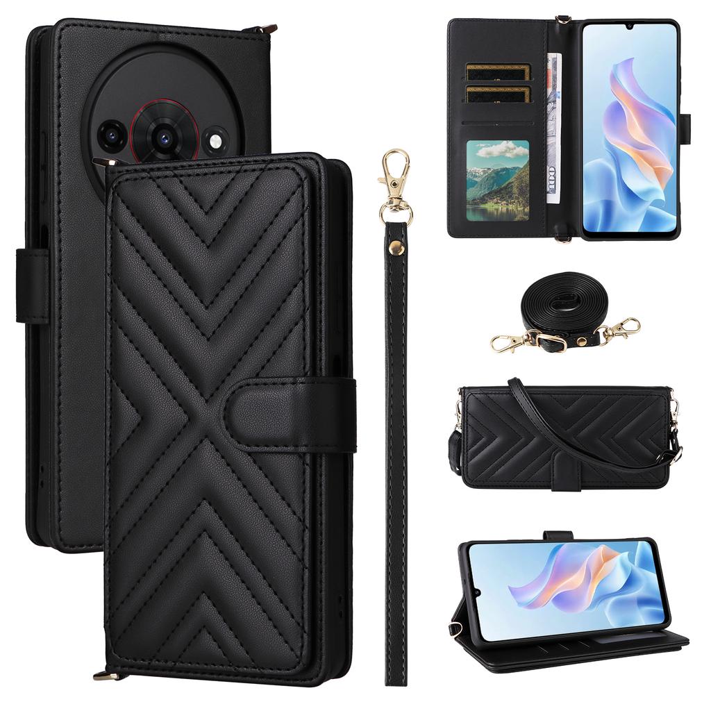 For ZTE Blade A76 5G Case with Shoulder/Wrist Strap Leather Phone Cover Stand Wallet