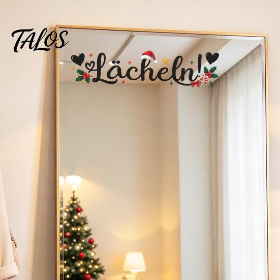 Non Adhesive Christmas Decorations Static Glass Sticker for Bathroom Mirror, Decorative PVC Window Decal with Holly Film And Santa Hat Design,
