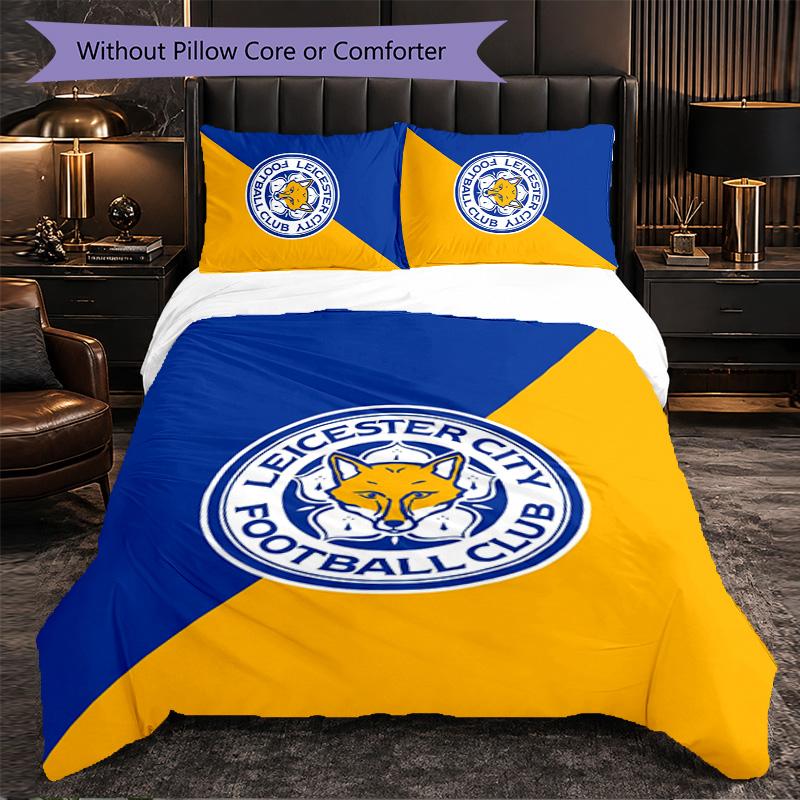 Leicester City Football 3 Piece Bedding Set Soft Duvet Cover Set with Pillowcases Printed Bedroom Decor Set for Home