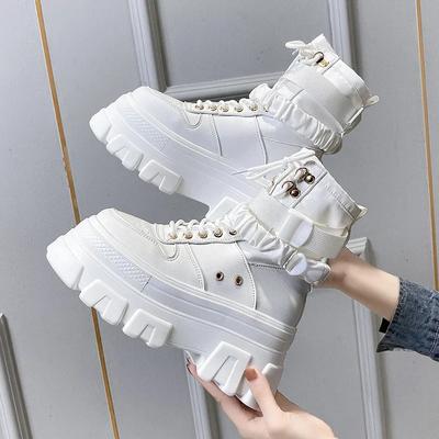 New White Punk Chunky Platform Motorcycle Boots Women Autumn Winter Gothic Shoes Woman Thick Bottom Lace Up Ankle Botas Mujer