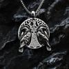 Vintage Viking Double Sided Tree of Life Raven Pendant Men Stainless Steel Necklace