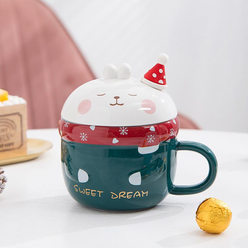 High-Value Breakfast Water Cup Cute Cartoon Rabbit Ceramic Cup With Lid Spoon Girl Student Mug Creativity