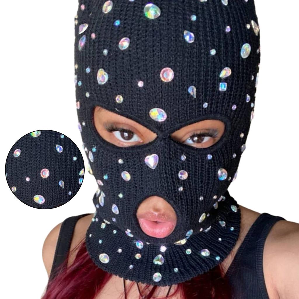 Balaclava Blingbling Face Cover Jeweled Hat Hooded Neck Warmer for Outdoor Halloween Cosplay Balaclava Cap