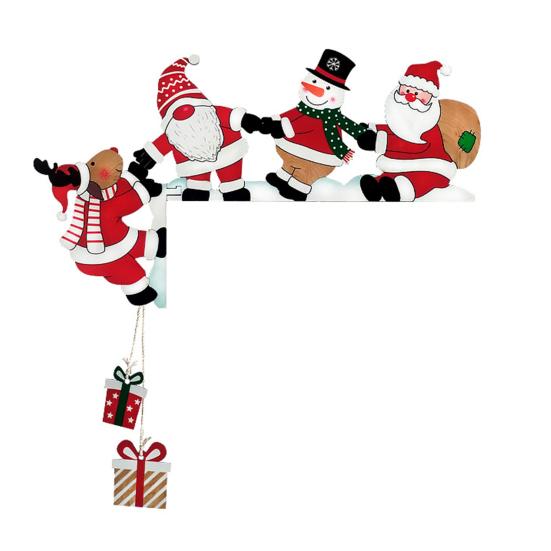 Christmas Door Topper Wooden Door Corner Decor Snowman Reindeer Santa Sign for Home Party Door Frame Decoration